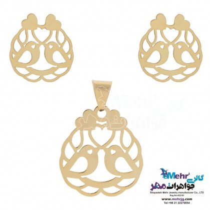 Half set of gold - Pendant and Earring - Loving birds Design-MS0175